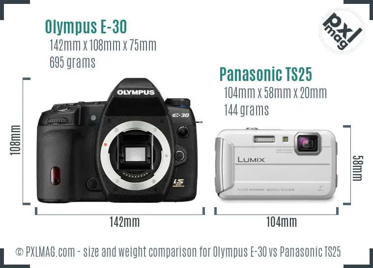 Olympus E-30 vs Panasonic TS25 size comparison