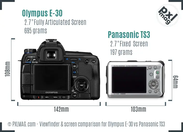 Olympus E-30 vs Panasonic TS3 Screen and Viewfinder comparison