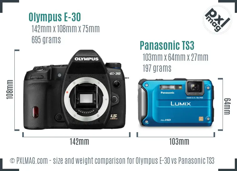 Olympus E-30 vs Panasonic TS3 size comparison