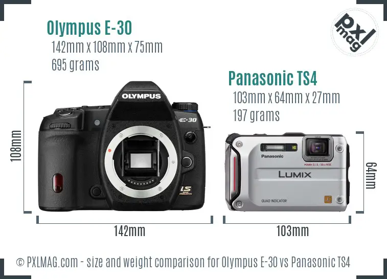 Olympus E-30 vs Panasonic TS4 size comparison
