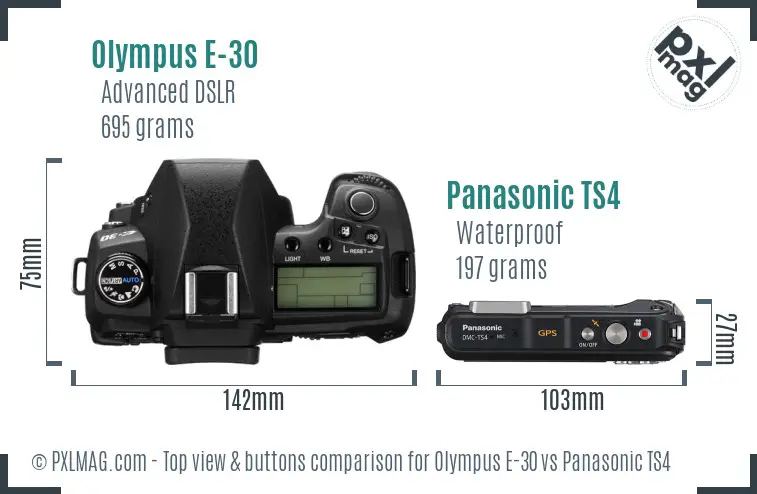 Olympus E-30 vs Panasonic TS4 top view buttons comparison