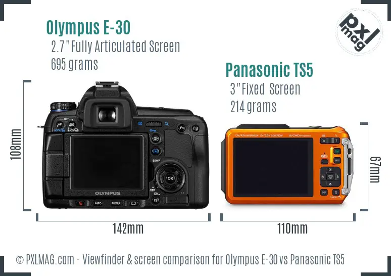 Olympus E-30 vs Panasonic TS5 Screen and Viewfinder comparison