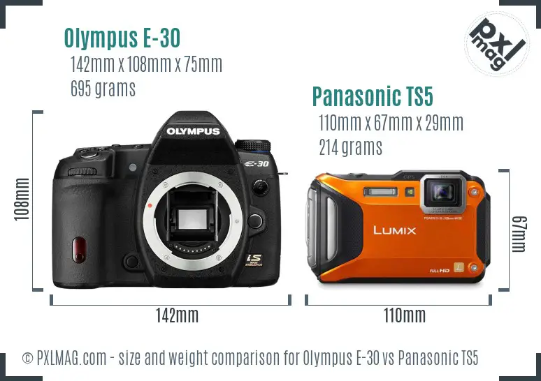 Olympus E-30 vs Panasonic TS5 size comparison