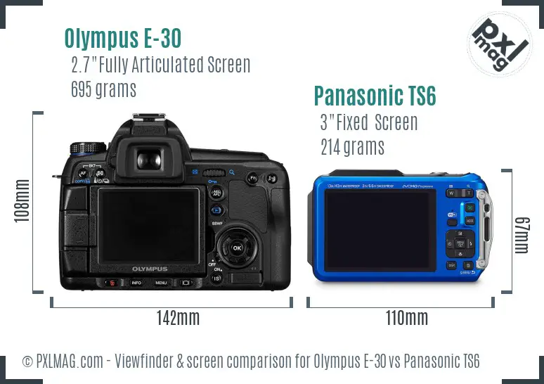 Olympus E-30 vs Panasonic TS6 Screen and Viewfinder comparison
