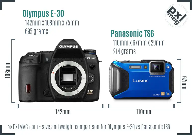 Olympus E-30 vs Panasonic TS6 size comparison