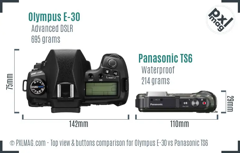 Olympus E-30 vs Panasonic TS6 top view buttons comparison