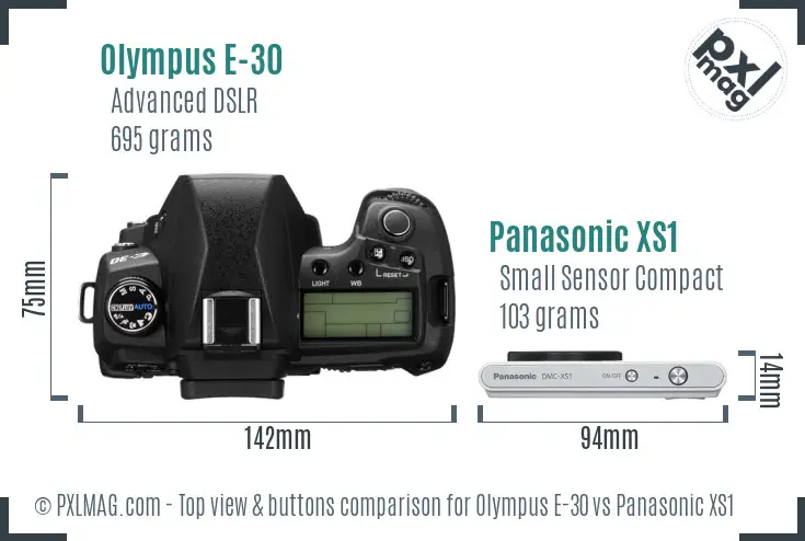 Olympus E-30 vs Panasonic XS1 top view buttons comparison