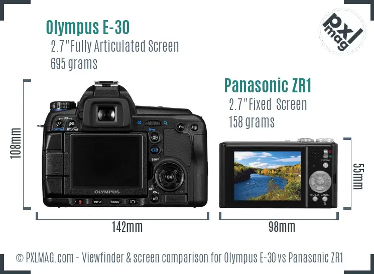 Olympus E-30 vs Panasonic ZR1 Screen and Viewfinder comparison