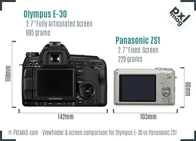 Olympus E-30 vs Panasonic ZS1 Screen and Viewfinder comparison