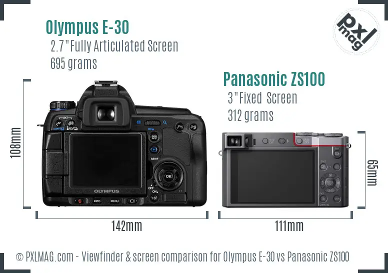 Olympus E-30 vs Panasonic ZS100 Screen and Viewfinder comparison