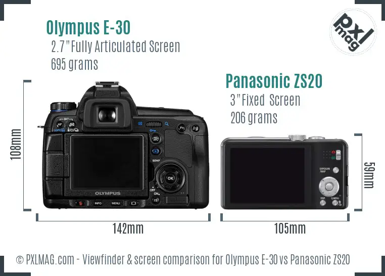 Olympus E-30 vs Panasonic ZS20 Screen and Viewfinder comparison