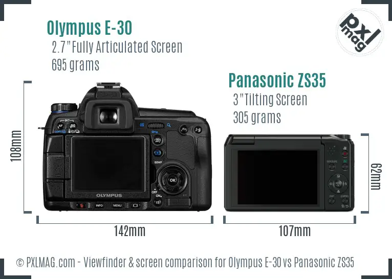 Olympus E-30 vs Panasonic ZS35 Screen and Viewfinder comparison