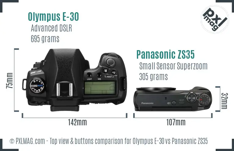 Olympus E-30 vs Panasonic ZS35 top view buttons comparison