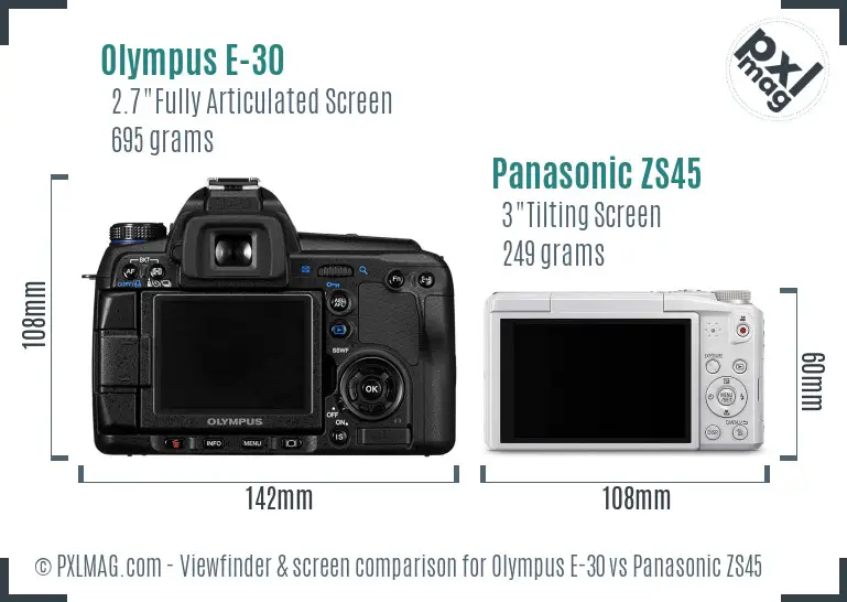 Olympus E-30 vs Panasonic ZS45 Screen and Viewfinder comparison