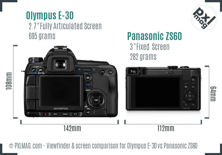 Olympus E-30 vs Panasonic ZS60 Screen and Viewfinder comparison