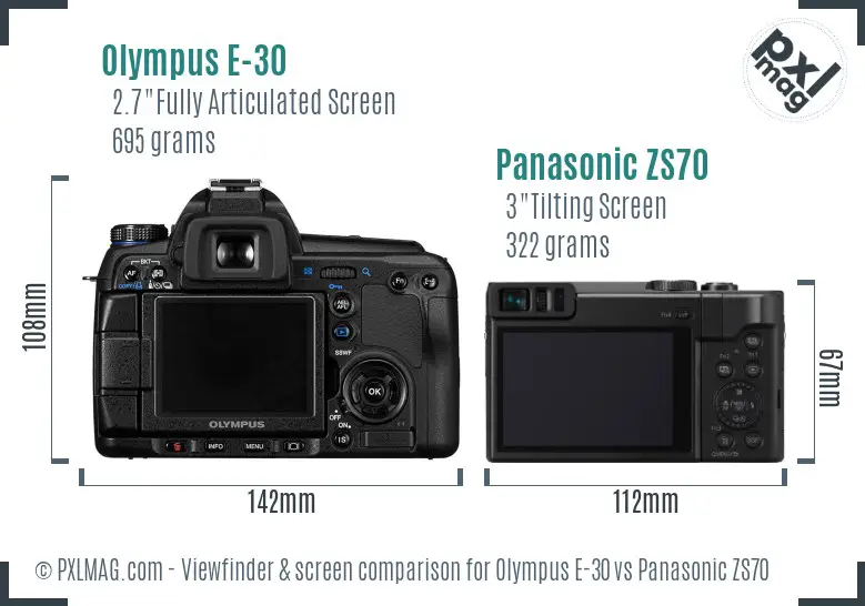 Olympus E-30 vs Panasonic ZS70 Screen and Viewfinder comparison