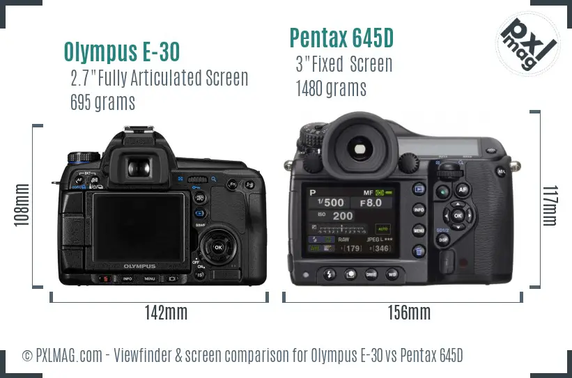 Olympus E-30 vs Pentax 645D Screen and Viewfinder comparison