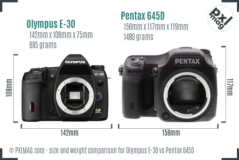 Olympus E-30 vs Pentax 645D size comparison