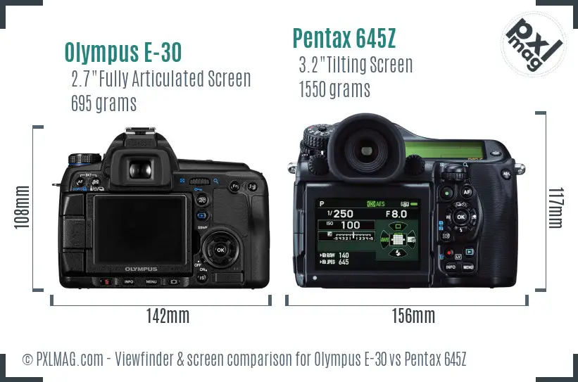 Olympus E-30 vs Pentax 645Z Screen and Viewfinder comparison