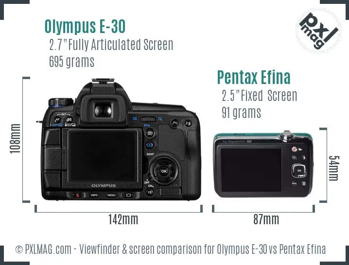 Olympus E-30 vs Pentax Efina Screen and Viewfinder comparison
