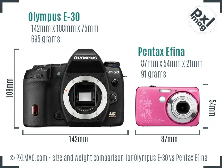 Olympus E-30 vs Pentax Efina size comparison