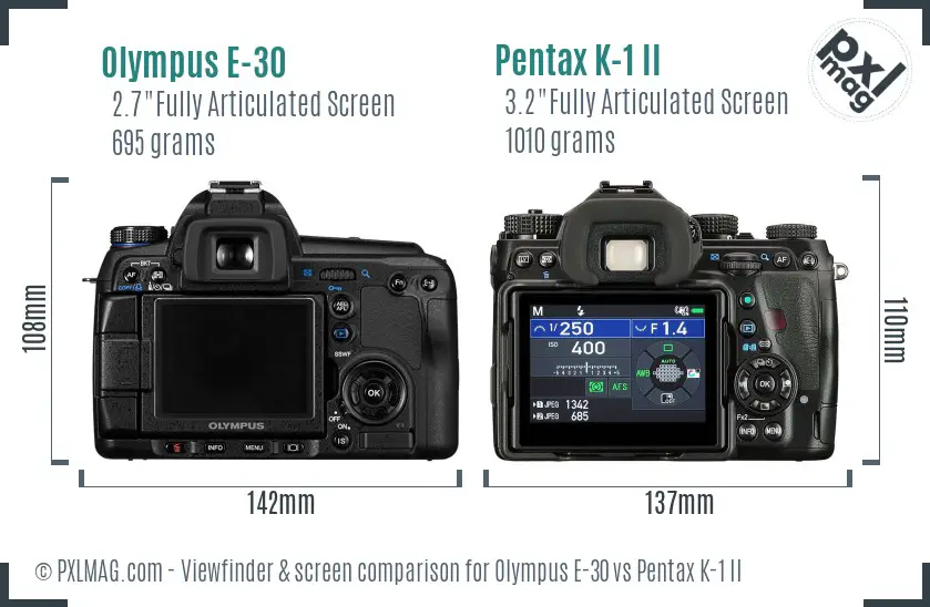Olympus E-30 vs Pentax K-1 II Screen and Viewfinder comparison