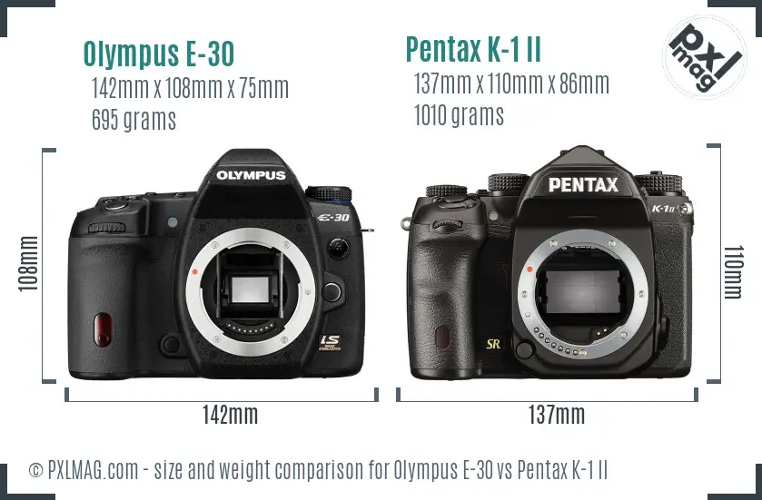 Olympus E-30 vs Pentax K-1 II size comparison