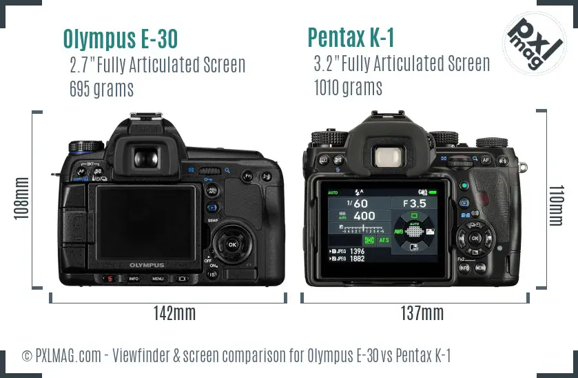 Olympus E-30 vs Pentax K-1 Screen and Viewfinder comparison