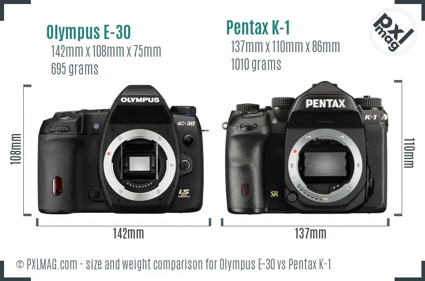 Olympus E-30 vs Pentax K-1 size comparison