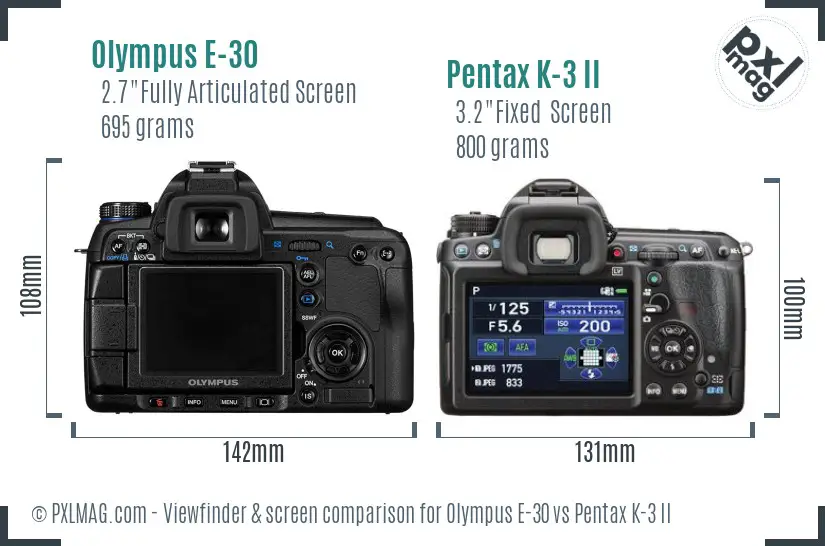 Olympus E-30 vs Pentax K-3 II Screen and Viewfinder comparison