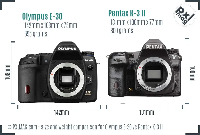 Olympus E-30 vs Pentax K-3 II size comparison