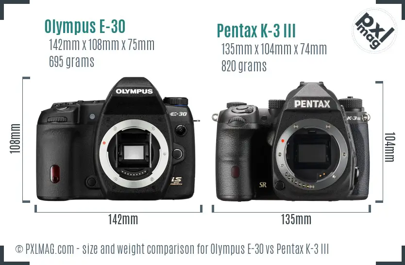 Olympus E-30 vs Pentax K-3 III size comparison