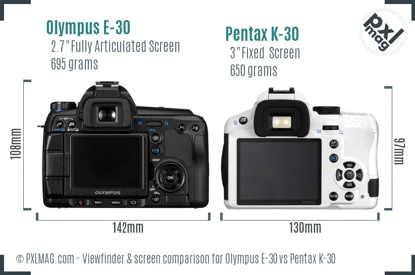 Olympus E-30 vs Pentax K-30 Screen and Viewfinder comparison