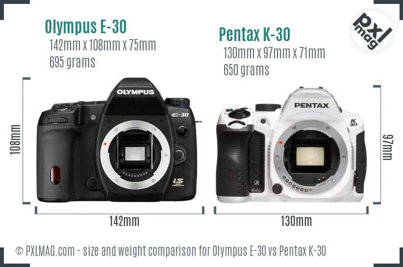 Olympus E-30 vs Pentax K-30 size comparison