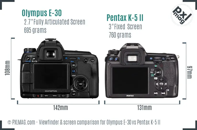 Olympus E-30 vs Pentax K-5 II Screen and Viewfinder comparison