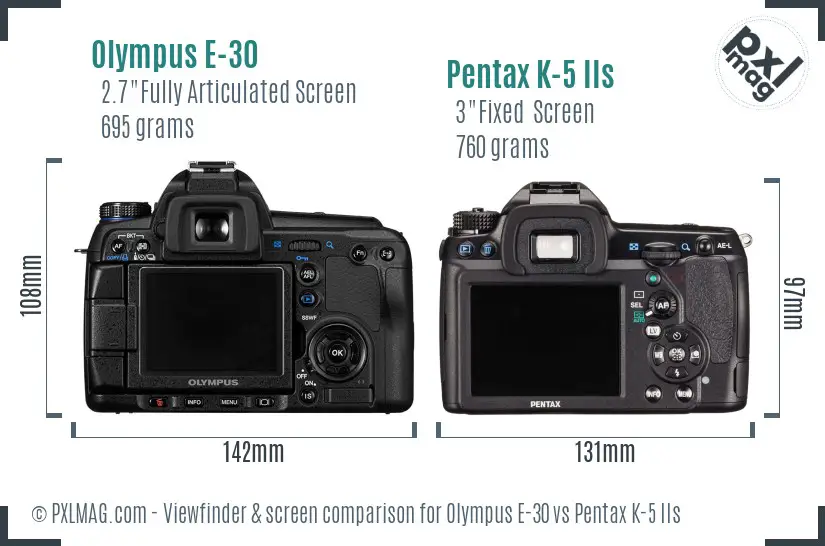 Olympus E-30 vs Pentax K-5 IIs Screen and Viewfinder comparison