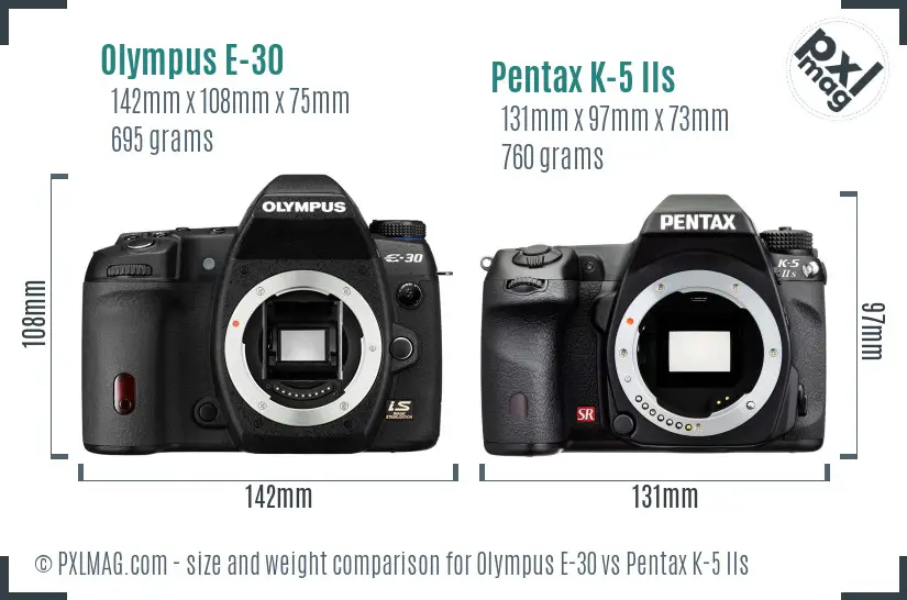 Olympus E-30 vs Pentax K-5 IIs size comparison