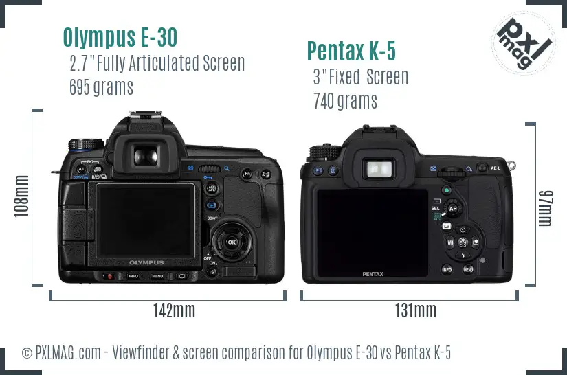 Olympus E-30 vs Pentax K-5 Screen and Viewfinder comparison