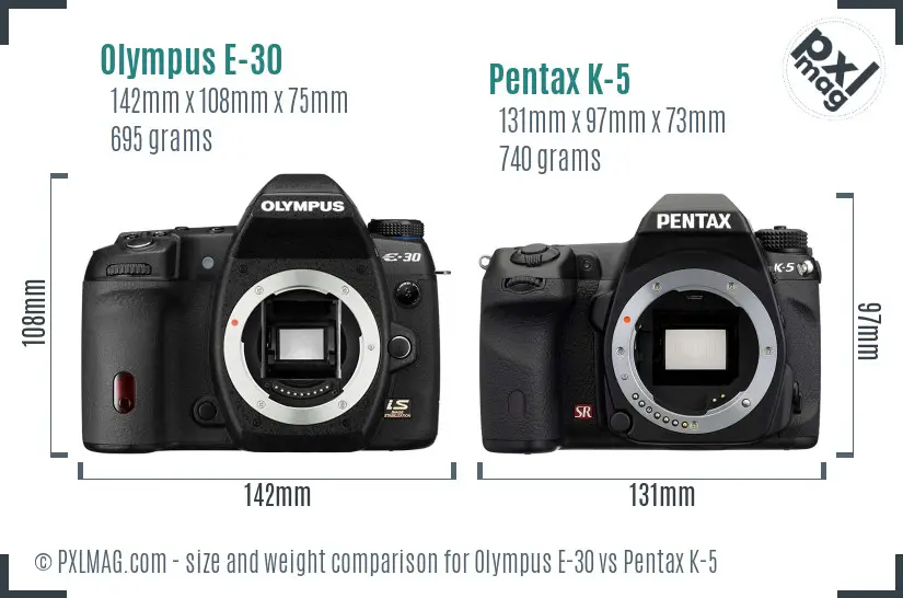 Olympus E-30 vs Pentax K-5 size comparison