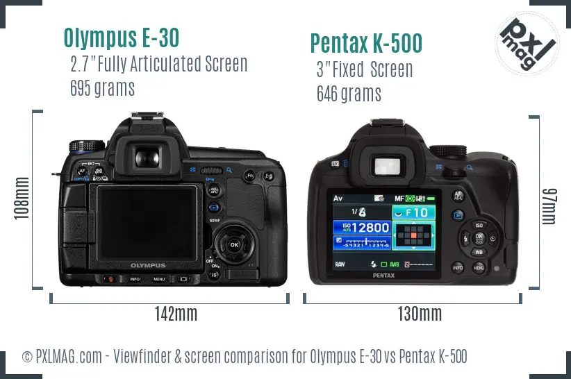 Olympus E-30 vs Pentax K-500 Screen and Viewfinder comparison