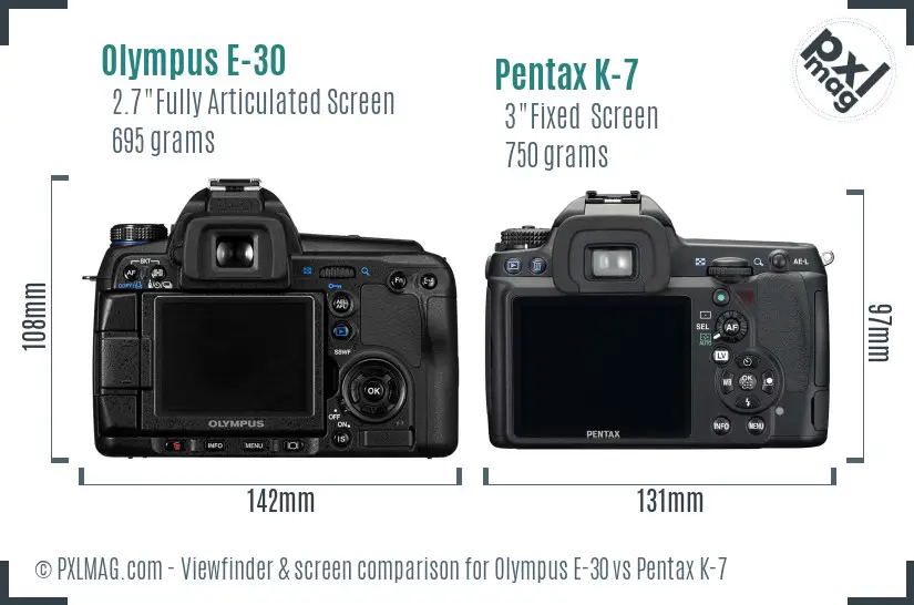 Olympus E-30 vs Pentax K-7 Screen and Viewfinder comparison