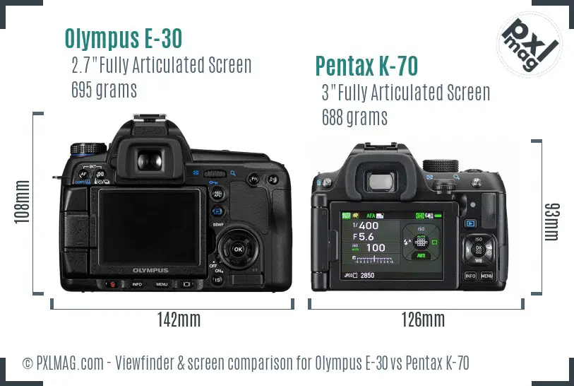 Olympus E-30 vs Pentax K-70 Screen and Viewfinder comparison