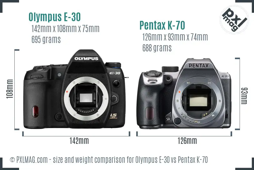Olympus E-30 vs Pentax K-70 size comparison