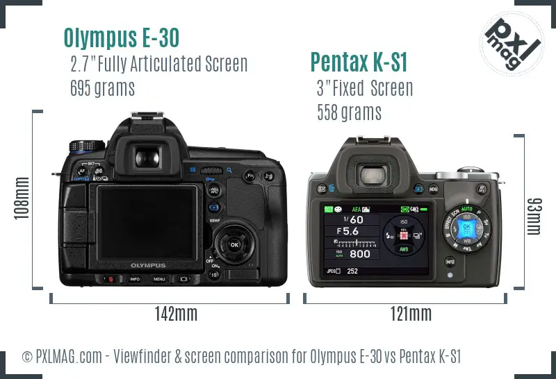 Olympus E-30 vs Pentax K-S1 Screen and Viewfinder comparison