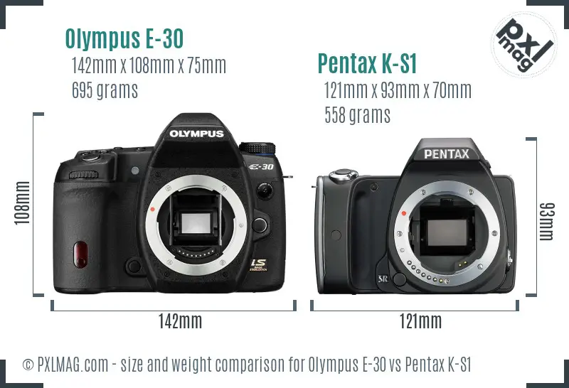 Olympus E-30 vs Pentax K-S1 size comparison