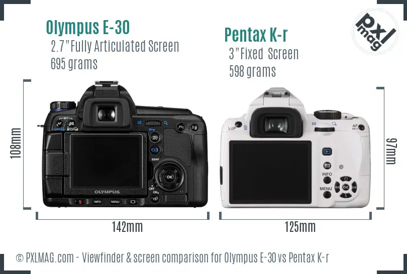 Olympus E-30 vs Pentax K-r Screen and Viewfinder comparison