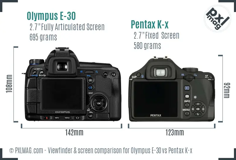 Olympus E-30 vs Pentax K-x Screen and Viewfinder comparison