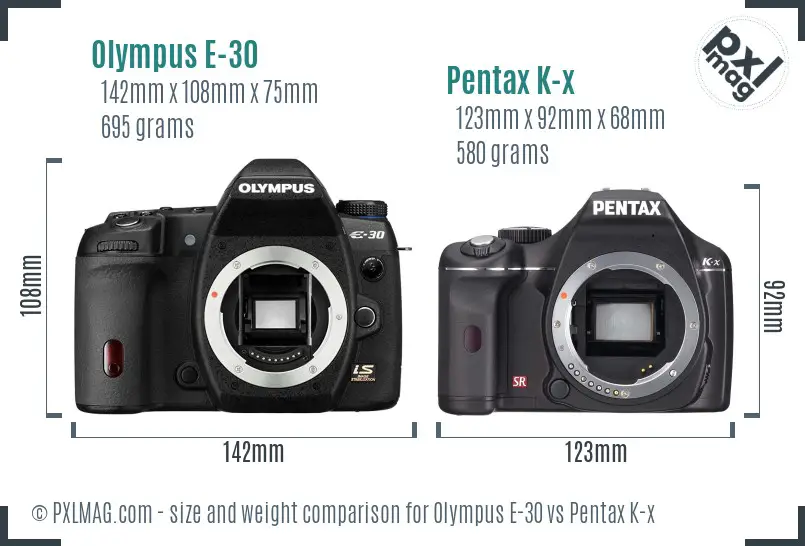 Olympus E-30 vs Pentax K-x size comparison