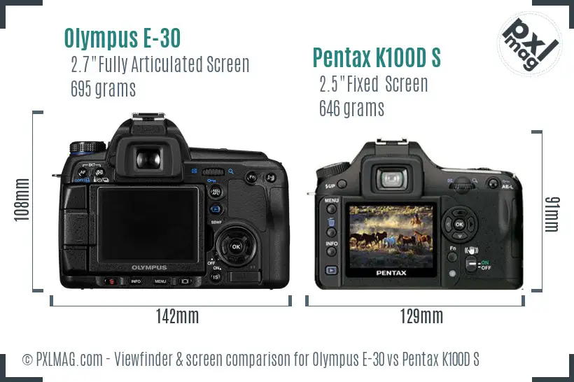 Olympus E-30 vs Pentax K100D S Screen and Viewfinder comparison