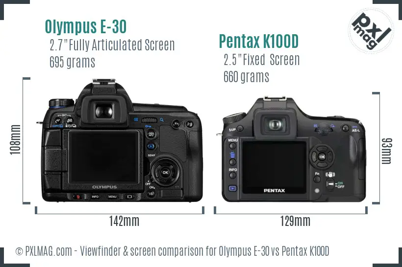 Olympus E-30 vs Pentax K100D Screen and Viewfinder comparison